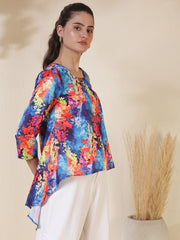 Floral Print Satin High-Low Top