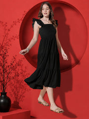 Flutter Sleeve Crepe A-Line Midi Dress