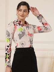 Smart Fit Animal Printed Spread Collar Casual Shirt