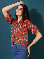 Kalamkari Print Shirt Style Top