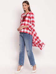 Red & White Checked High Low Hem Tunic