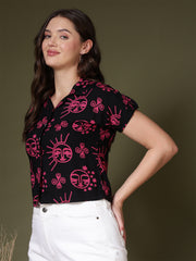 Dynamic Black Print Shirt Style Top