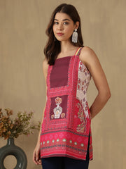 Cream Digital Printed Shoulder Strap Kurti