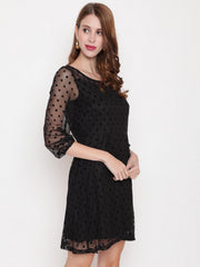 Black Flocking Fit & Flare Net Dress