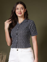 Geometric Embroidered Shirt Style Top