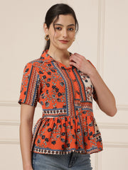 Printed Blouson Peplum Top