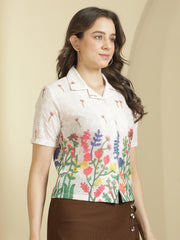 Premium Floral Blossom Schiffli Embroidered Crop Shirt