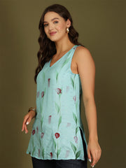 Hand Painted V-Neck Sequinned Straight Kurti by Akimia