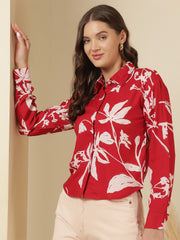 Maroon Floral Casual Shirt