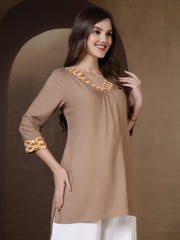 V-Neck Thread Work High Low Kurti