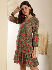 Khaki animal print a-line dress