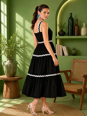 Women Tiered Black Midi/Calf Length Dress