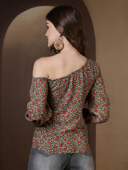 Animal Print One Shoulder Top (Khaki)