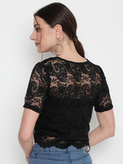 Self Design Sheer Regular Crop Top