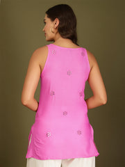 Mirror Work Sleeveless Kurti (Fuchsia)