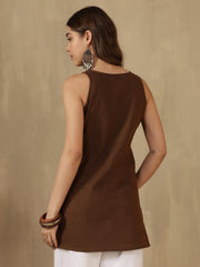 Coffee Brown Ethnic Motifs Embroidered Square Neck Kurti