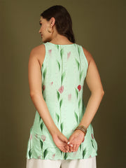 Hand Painted V-Neck Sequinned Straight Kurti (Lime Green)