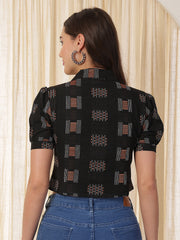 Geometric Weaving Shirt Style Handloom Top