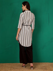 Mandarin Collar Striped Sheer Tunic