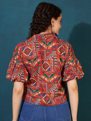 Kalamkari Print Shirt Style Top