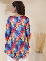 Floral Print Satin High-Low Top