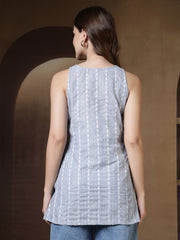 V-Neck Thread Work Straight Kurti