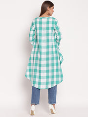 Green & White Checked High Low Hem Tunic
