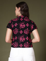 Dynamic Black Print Shirt Style Top