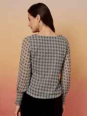 Polka Dot Print Puff Sleeve Georgette Blouson Top