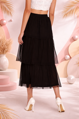 Black Layered Midi Net Skirt
