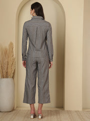 Women Grey Handloom Cotton Striped Shirt & Trouser Co-Ord Set