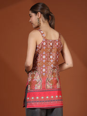Khaki Digital Printed Shoulder Strap Kurti