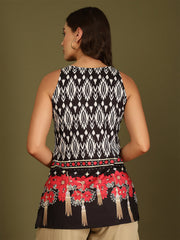 Ethnic Motifs Printed V-Neck Straight Kurti (Black)