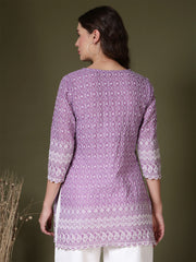 Embroidered V-Neck Chikankari Kurti (Lavender)