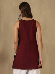 Maroon Ethnic Motifs Embroidered Square Neck Kurti