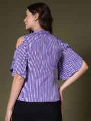 Striped Cold-Shoulder Crepe Top
