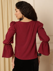 Puff Sleeves Solid Blouson Top