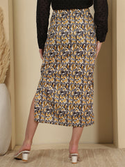 Abstract Printed Straight Midi Skirt