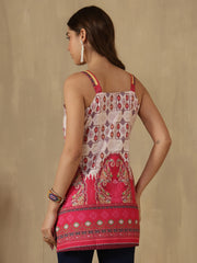 Cream Digital Printed Shoulder Strap Kurti