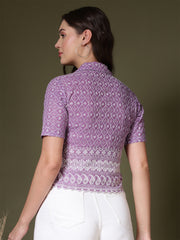 Embroidered Schiffli Shirt Style Crop Top