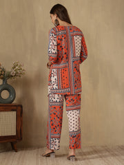 Orange Asymmetric Hem Abstract Print Co-ord Set
