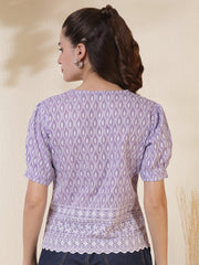 Embroidered V-Neck Puff Sleeve Chikankari Top