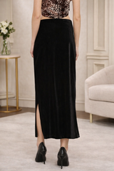 Black Velvet Straight Midi Skirt