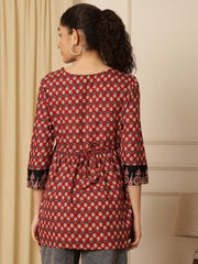 Ethnic Motifs Printed Square Neck Peplum Top