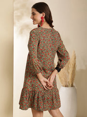 Khaki animal print a-line dress