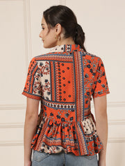 Printed Blouson Peplum Top