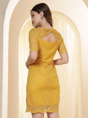 Mustard self design sheath dress