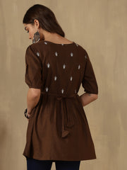 Embroidered Puff Sleeve Peplum Top