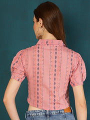 Weaving Design Pink Shirt Style Handloom  Top