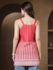 Coral Embroidered Shoulder Straps Kurti